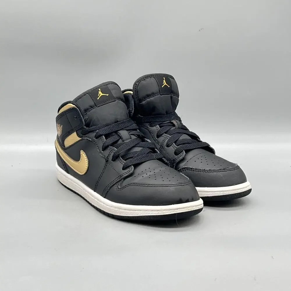 Nike Shoes Youth 3 Black Gold Leather Air Jordan 1 Mid Basketball Sneakers